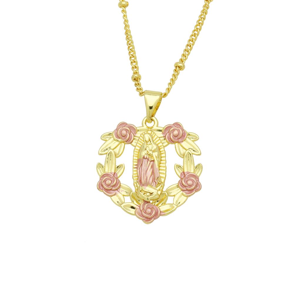 Personnalité Luxe Léger Haut Sens Vierge Marie Incrusté Zircon Cuivre Plaqué Or Collier Chaîne à Billes Clip Latéral