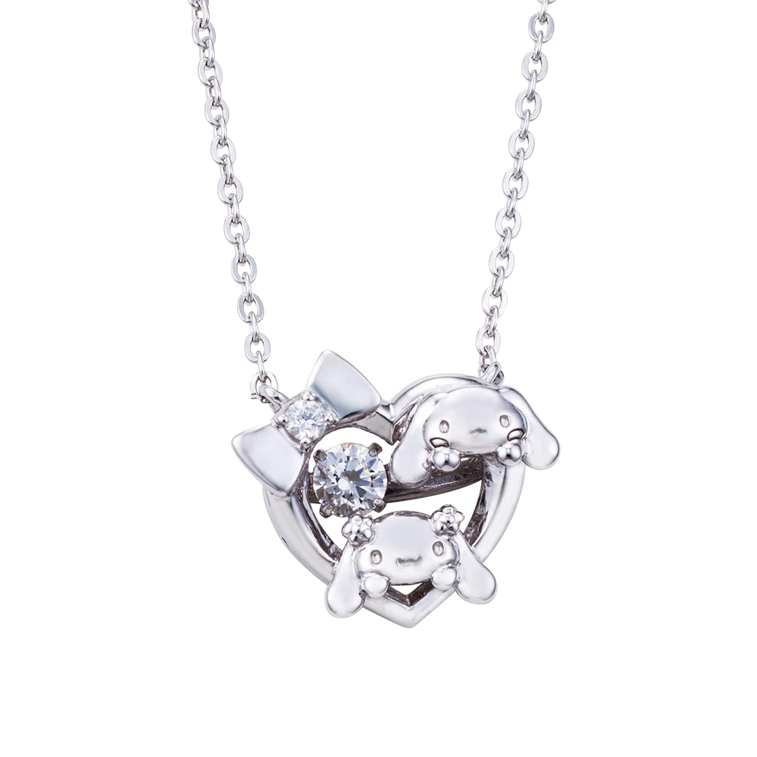 

Cinnamoroll Dancing Stone Necklace Open Heart Silver 925 Cubic Zirconia.