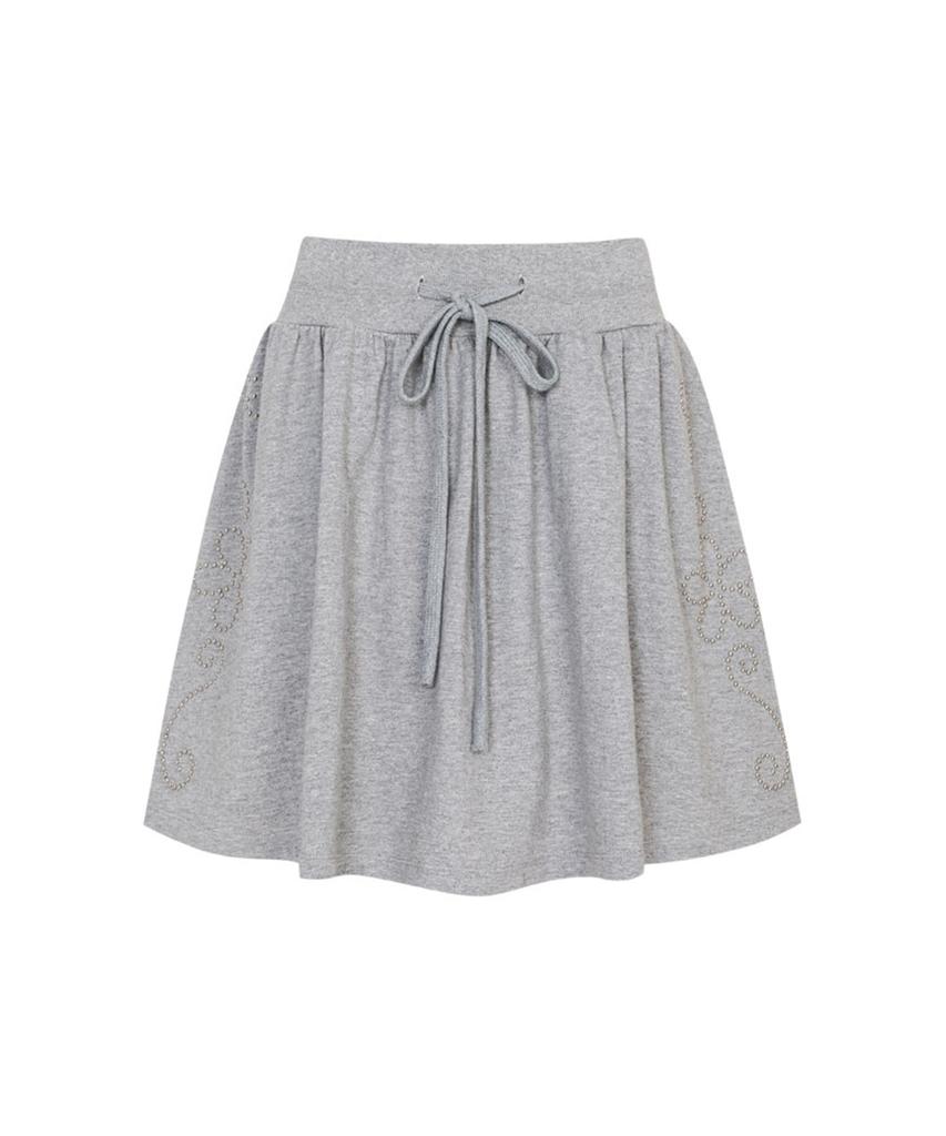 Lulu Seoul Western Stud Skirt (Light Gray)