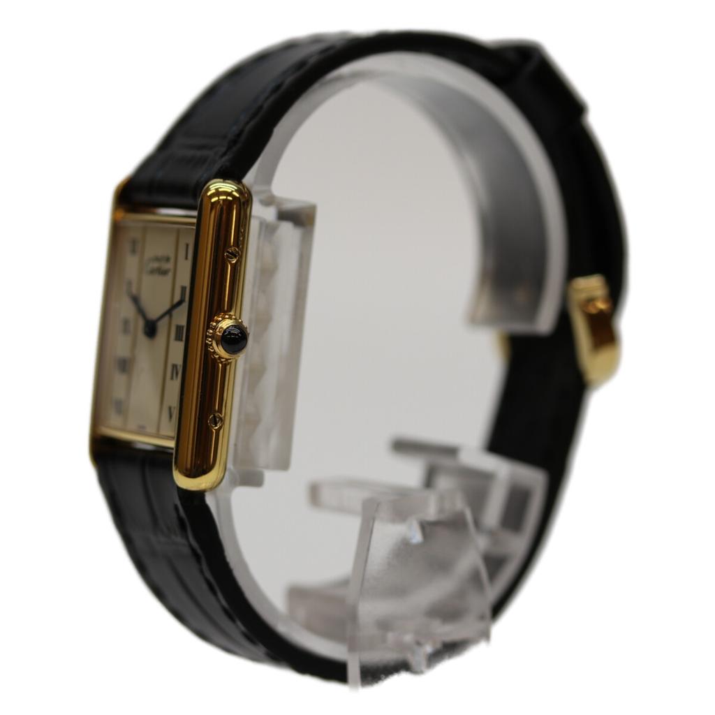 Cartier 82-95 925 Must Tank Vermeil LM White Dial QZ Leather Watches Black / goldUsed