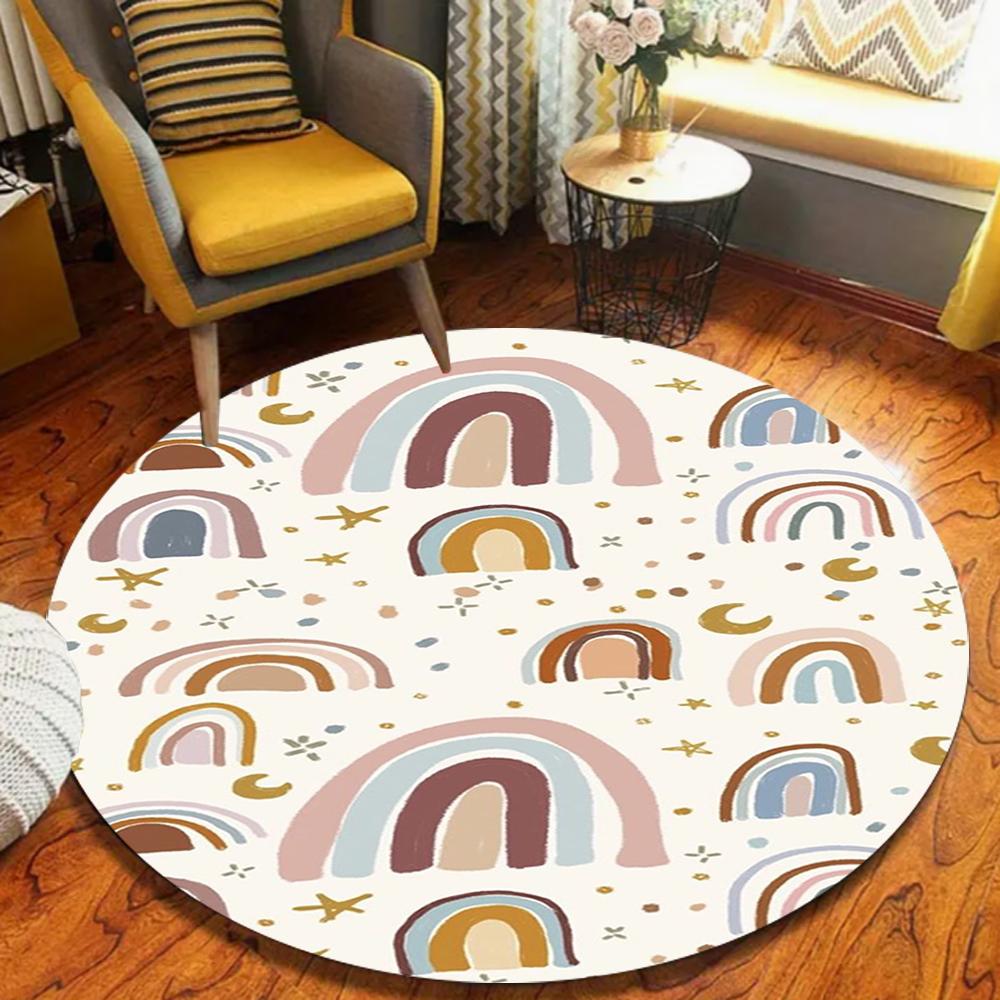 Rainbow Round Carpet for Kids Room Playroom Rug Childrens Bedroom Floor Mat Colorful Play Carpet Gift for Boys Girls Door Mat