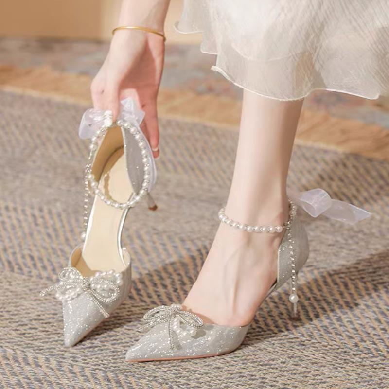 Silver High Heels Fairy Age Bar Mitzvah Crystal Wedding Shoes Bridal Shoes New French Stiletto Not Tired Feet Shoes