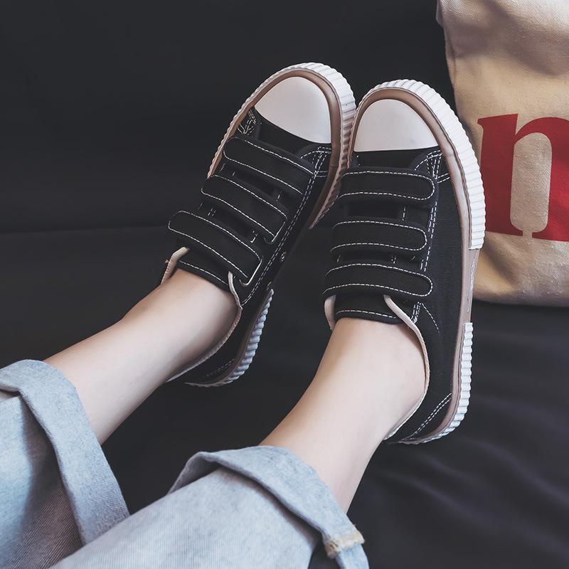 Spring Little White Shoes Women's Shoes New Versatile Black Velcro Canvas Shoes Cloth Shoes Sneakers Rubber Sole