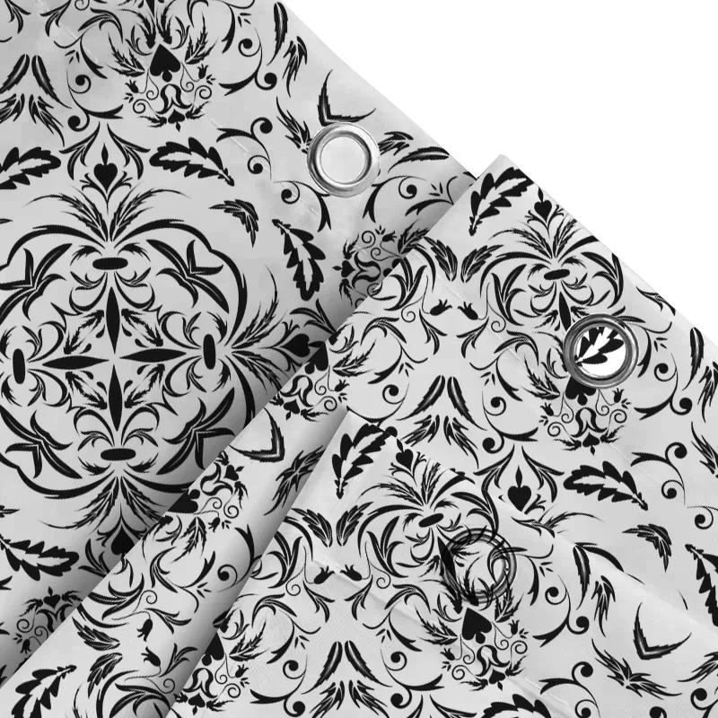 Stylish Floral Bath Shower Curtain Black White Pattern For Bathroom Decor – Waterproof Fabric With Rod Pocket For Easy Hanging I