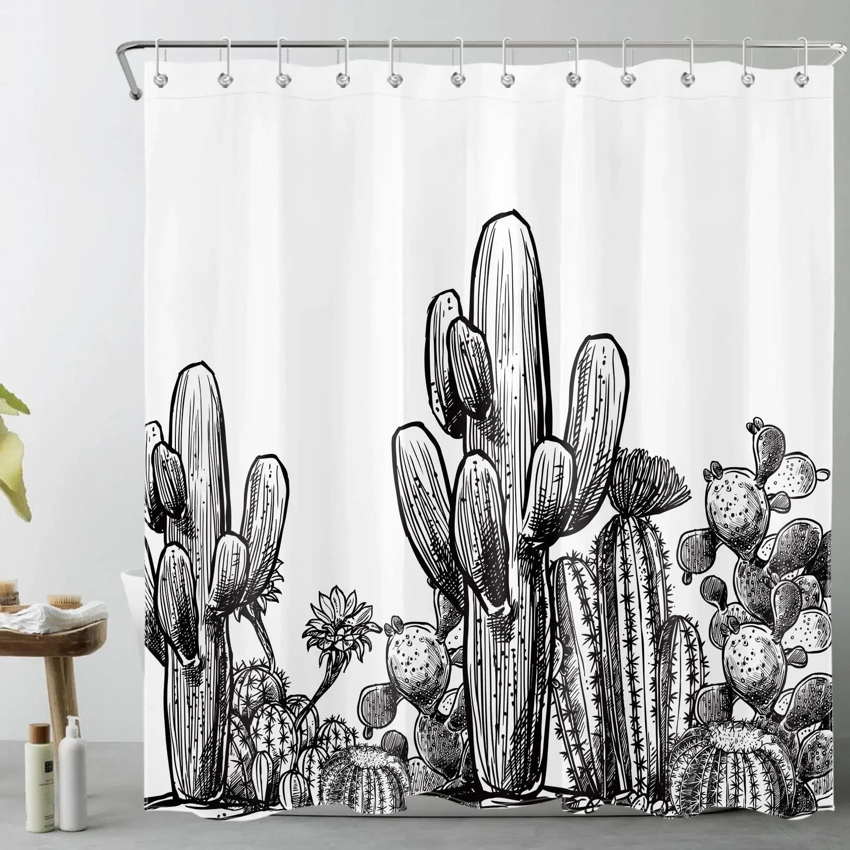 

Tropical Cactus Shower Curtain Polyester Fabric Bath Curtain For The Bathroom Decoration Multi-Size Bathroom Curtain With Hooks W60H190(CM)-1 Pcs