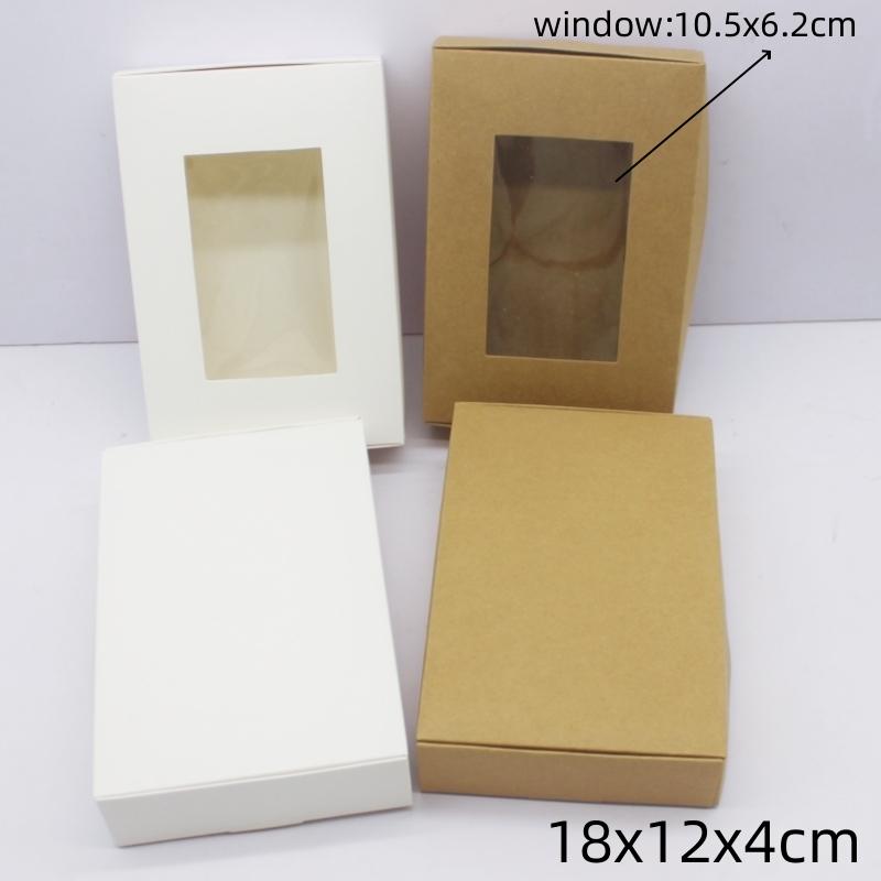 10 buc. ambalaje pentru cadou DIY cu fereastră albă/hârtie kraft de dimensiuni mari Cutie cadou de Crăciun ambalare pentru tort nunta adunare de familie m