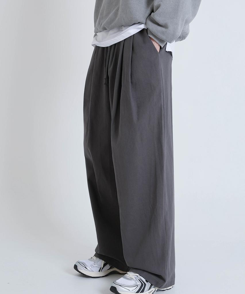 Jikeulib Cotton Double-Pleat Wide-Fit Elastic Waist Pants