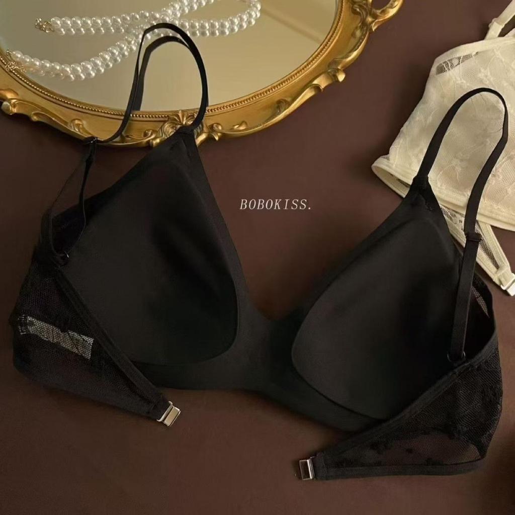 Women's French Lace Seamless Low-Back Wire-Free Bra - Comfortable Thin Triangle Cup