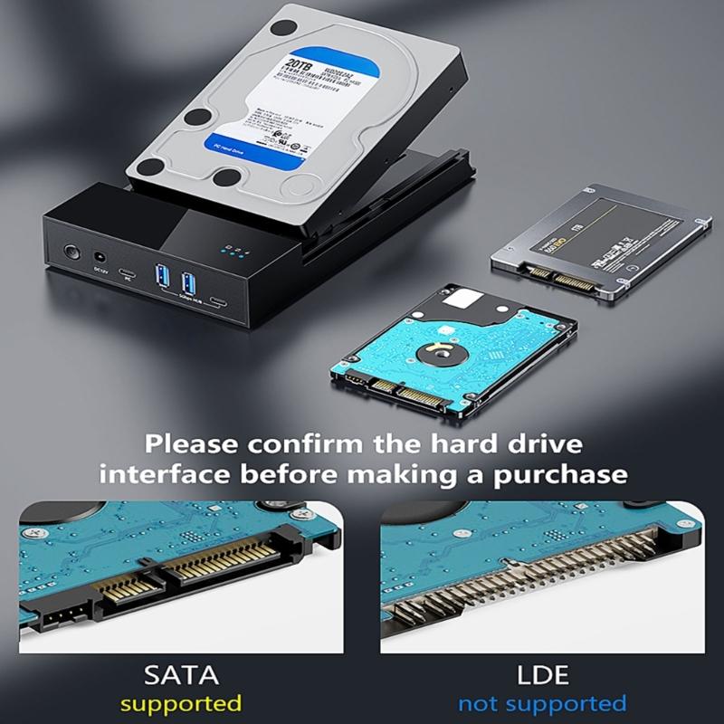 Hard Drive Case Dock with 2x USB3.0 5Gbps Fast Transfer For 3.5" & 2.5" Drives USB 3.0 DC12V Connection