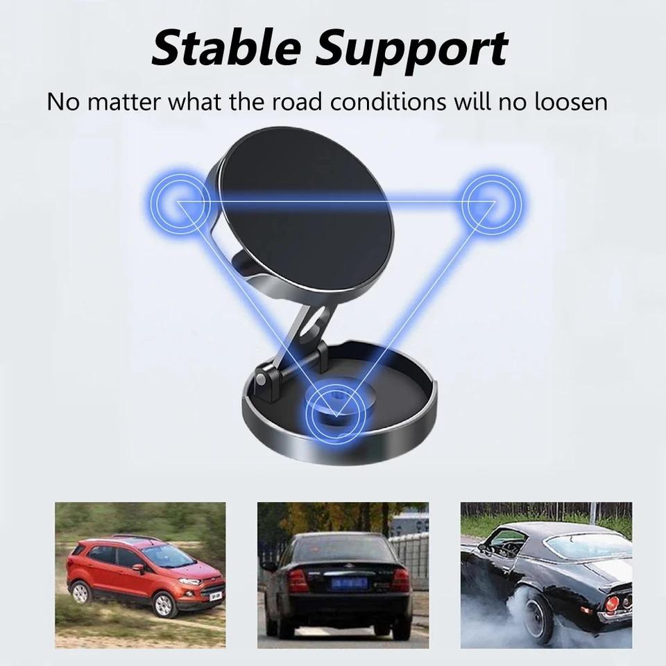 Universal Magnetic Car Phone Holder with 360° Rotation and Foldable Design for Dashboard or Air Vent
