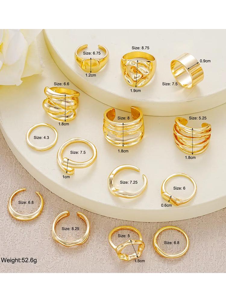 14pcs Asymmetrical Design Cocktail Rings Set For Women Vintage Smooth Chunky Geometric Irregular Finger Rings Daily Jewelry Gift