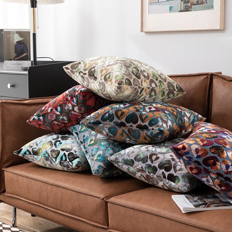 Heart & Star Shaped Jacquard Cut Velvet Throw Pillow Cushion Cover for Sofa Hotel Living Room Decorative Removable Washable