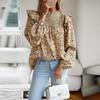 Chic Women Autumn O Neck Printed Flying Sleeve Pleated Blouse Commuter Fragmented Temperament Shirt