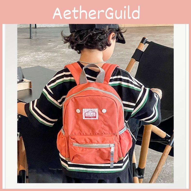 Solid Simple Color Letter Decoration Children Backpack With Pocket Multi