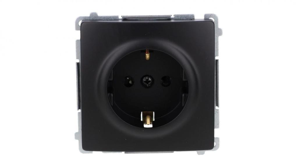 Simon Basic Socket Outlet with Earthing Schuko (Module) with Shutters, Screw Terminals Black Bmgsz1Z.01/49