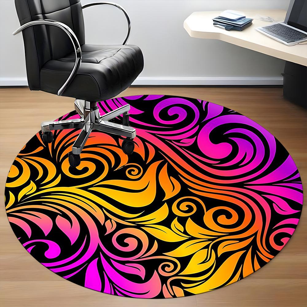 1pc Swirls Vibrant Office Round Area Rug, Indoor Mat Suitable ForOffice, Under Office Chairs Bedroom Living Room Home Decor, Room Deco Q067
