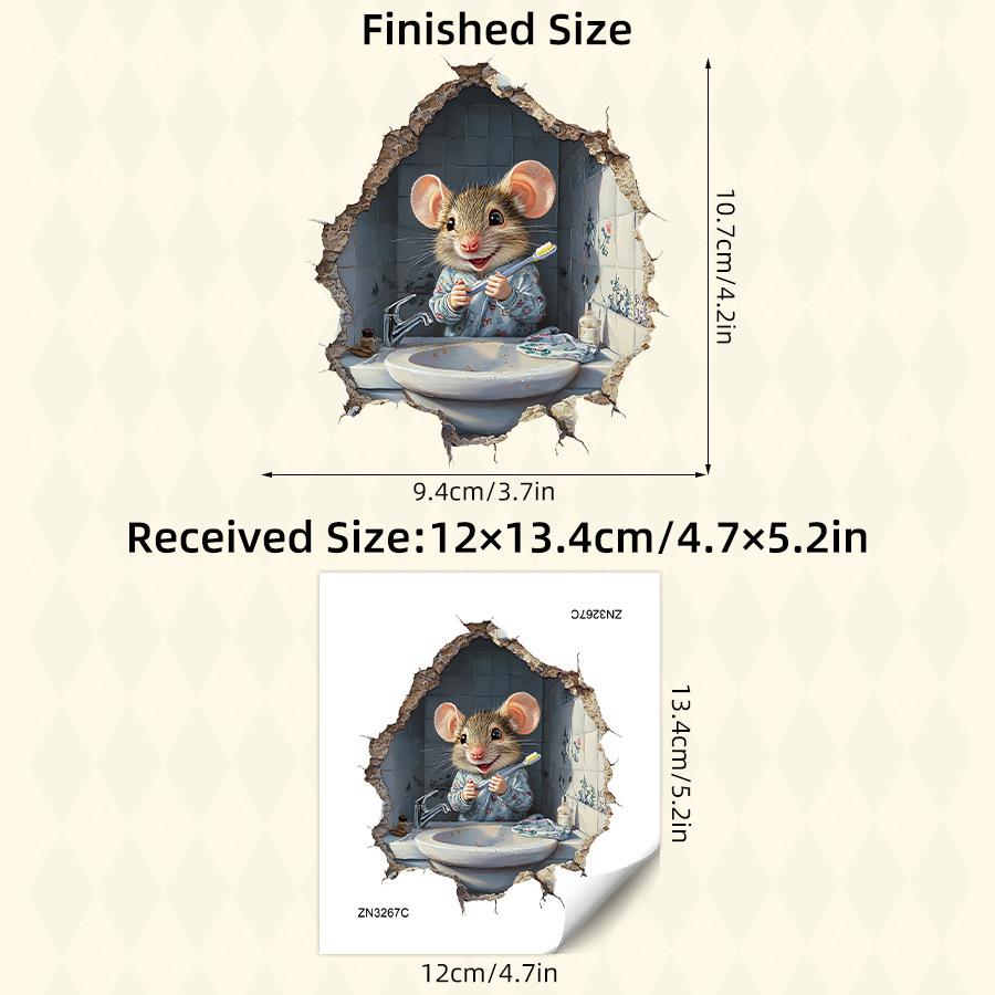 

3D Cartoon Mouse Breaking Through Wall Brushing Teeth Stickers, Self-Adhesive Wall Art for Bedroom Bathroom Vanity Decoration 12*13.4CM різнокольоровий