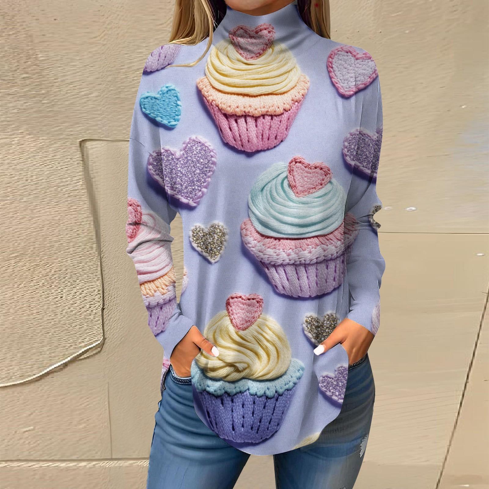 

Женская свободная водолазка с принтом ко Дню святого Валентина, футболка с длинными рукавами, топ и джемпер XL