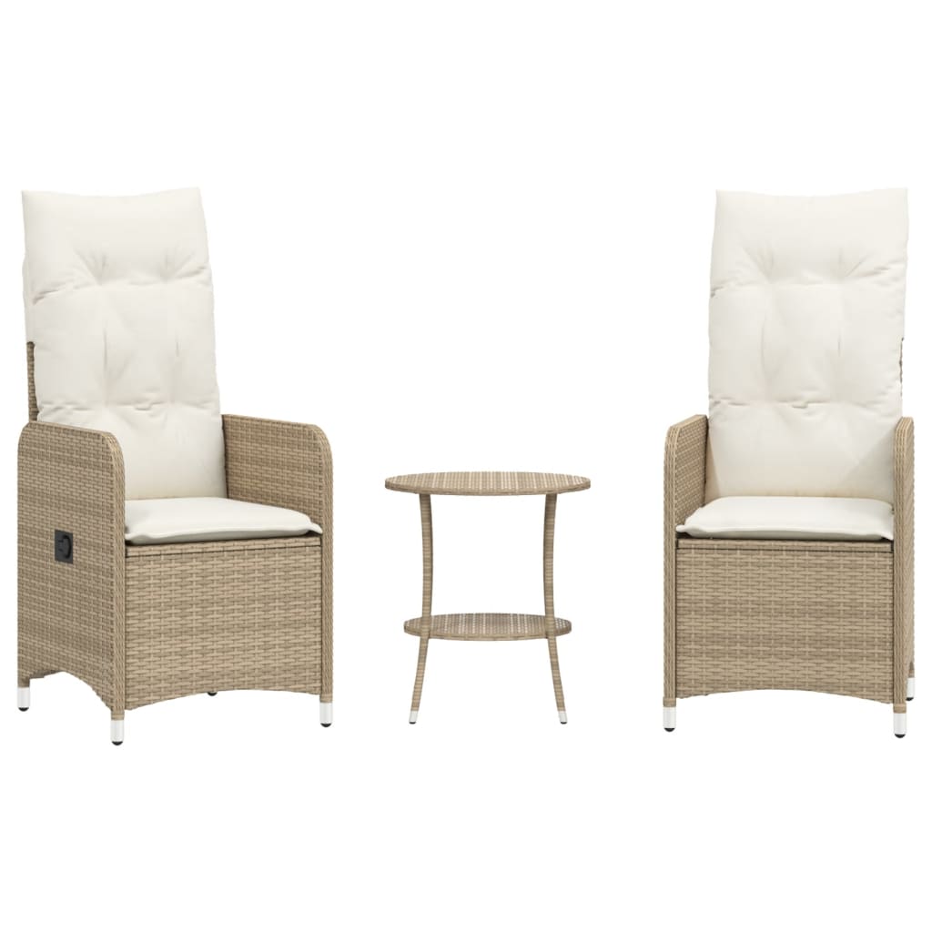 Garden Armchair Set 2 Pieces Adjustable with Table Beige Poly Rattan