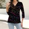 Women's Fashion Casual Print Button-down Shirt 3/4 Long Sleeve Tops