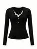 Y2K Women's Lace Button Solid Color Top - Sexy, Tight Base Layer for Autumn/Winter