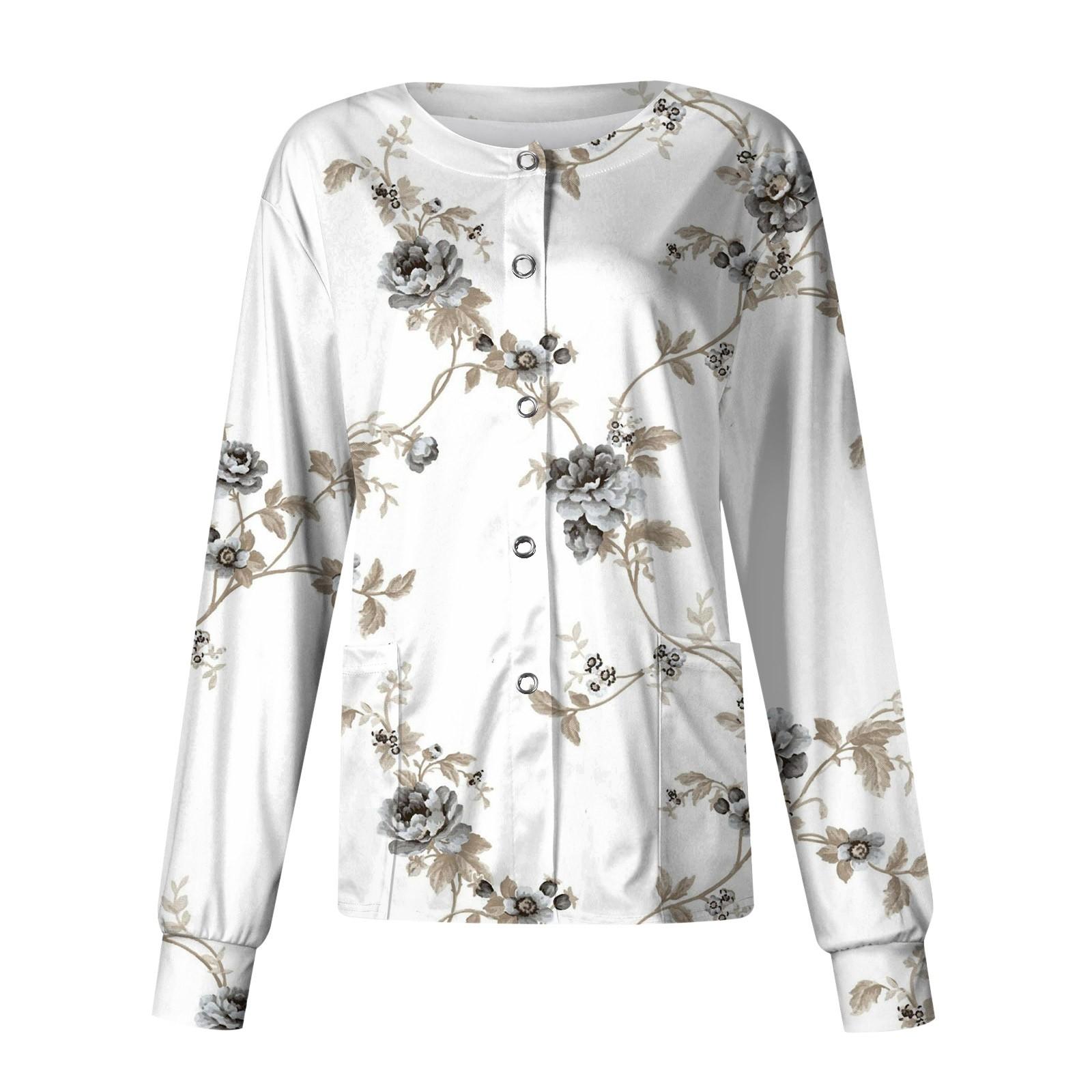 

Женский повседневный однобортный однобортный защитная одежда с длинными рукавами и цветочным принтом, кардиган, топ M