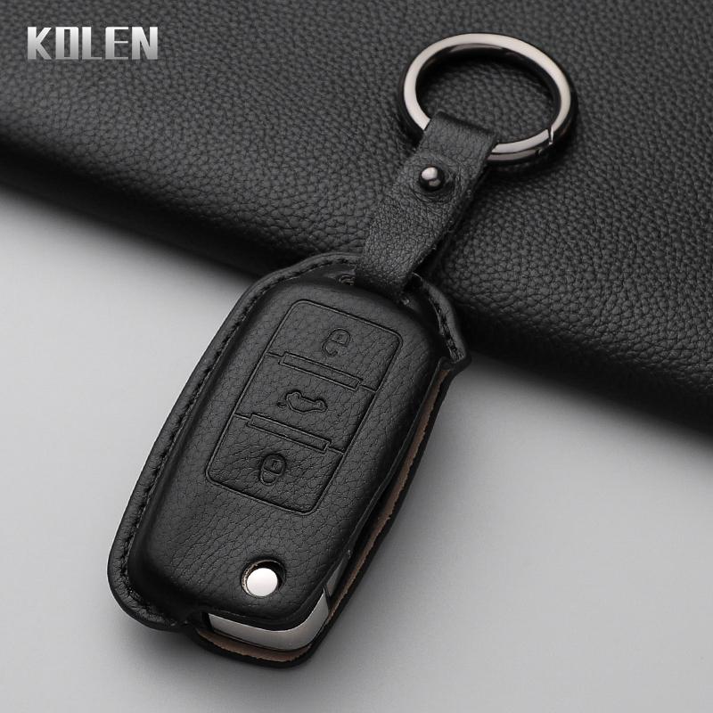 Genuine Leather Auto Key Fob Cover Case Housing Remote Fit For Vw Volkswagen Polo Tiguan Passat B5 B6 B7 Golf 4 5 6 Mk6 Jetta Lavida Fit For Skoda