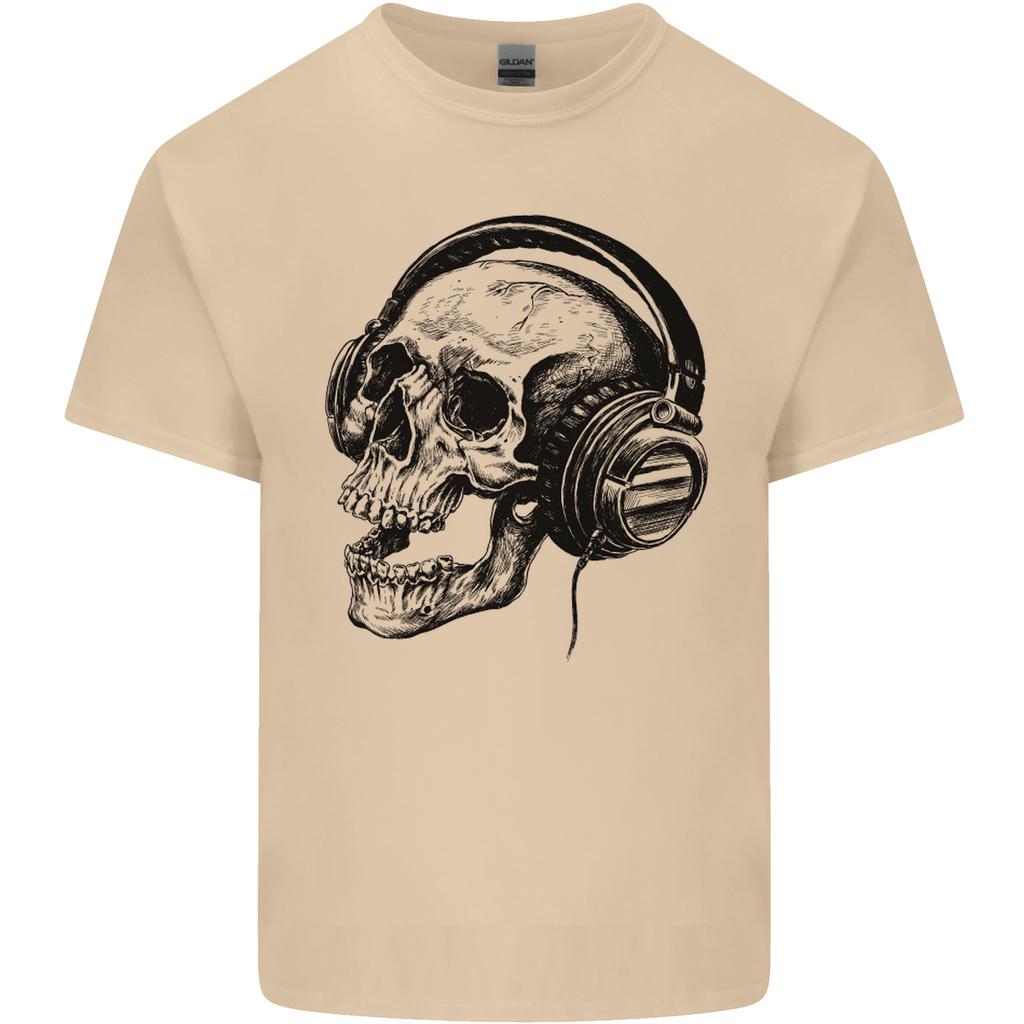 Skull Headphones Gothic Rock Music DJ Unisexs Light Cotton TShirt