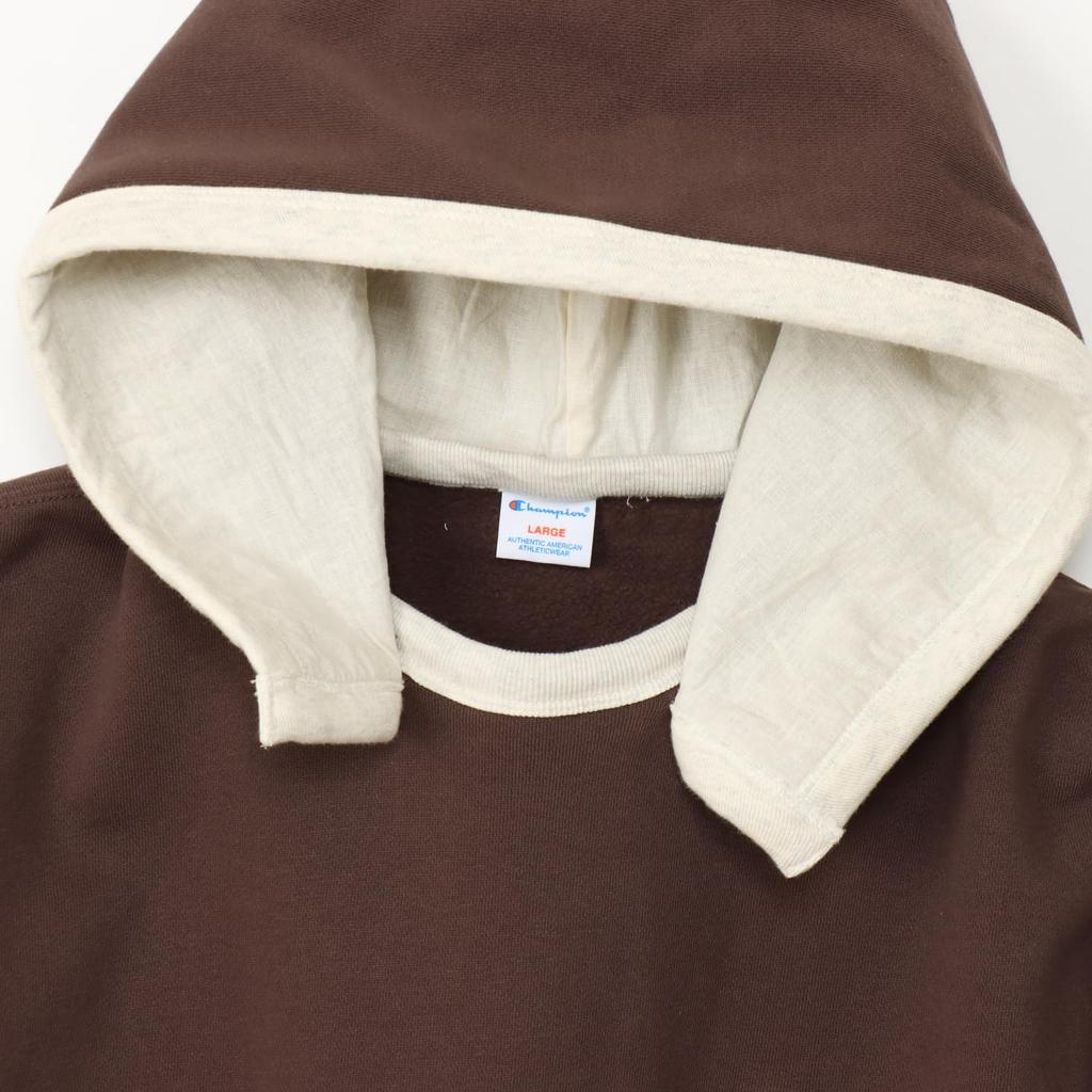 Long Brushed One Point Logo Hooded Brown [Champion] Sweatshirt, Sleeve, 100% Cotton, Lining, RelaxFit, Embroidery, Sweatshirt, Men's Casual, C3-A102