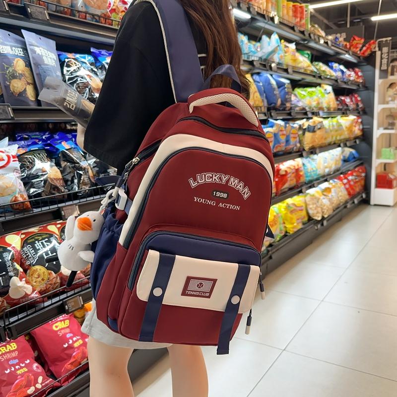 Middle School Student Schoolbag Women's Campus Large Capacity Backpack Men Color Block Backpack