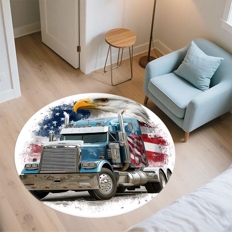 National Flag & Eagle pattern round rug,Carpet Rug for Living Room Bedroom Playroom ,Non-slip Floor Mat,Holiday Gifts and Birthday Gifts.