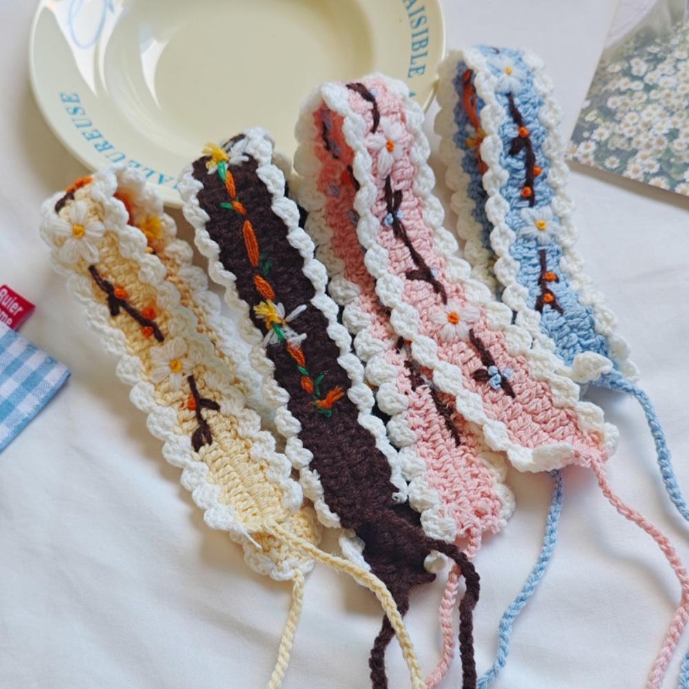 Besticktes Häkel-Haarband Wollgarn Pastoraler Stil Haarband Gestricktes Blumen-Stirnband Mädchen