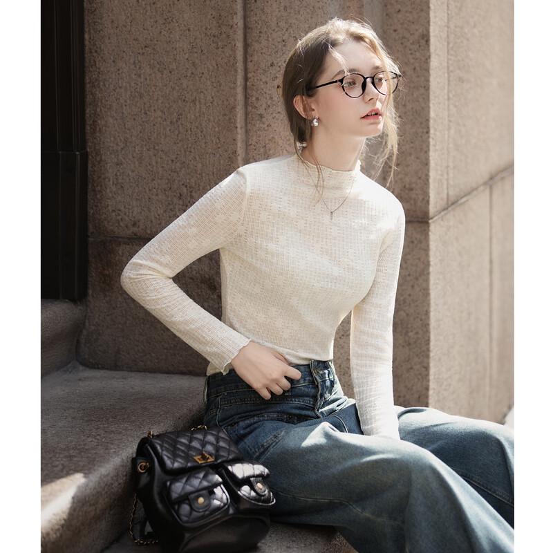 TonLion Women's Semi-Turtleneck Textured Knit Top
