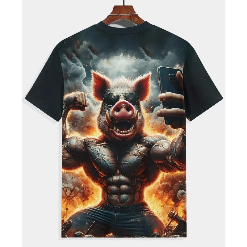 Funny Cartoon Pig 3d Print  Men's T-Shirt Casual Short Sleeve Fashion Streetwear Personality Loose Crew Neck T-Shirts