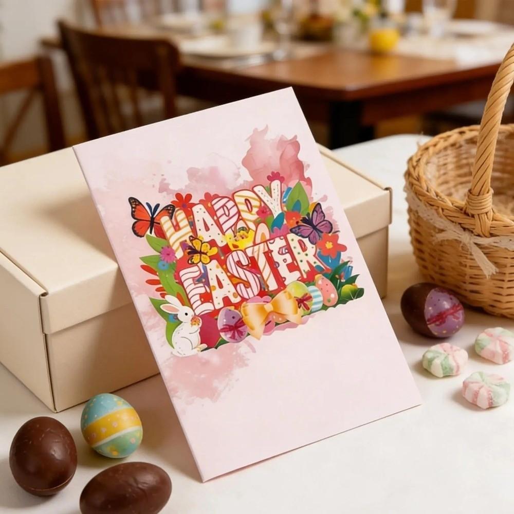 Med Kuvert 3D Pop-up Påskkort Vikbart Festkort Kanin Ägg Gåvor Kort Heminredning