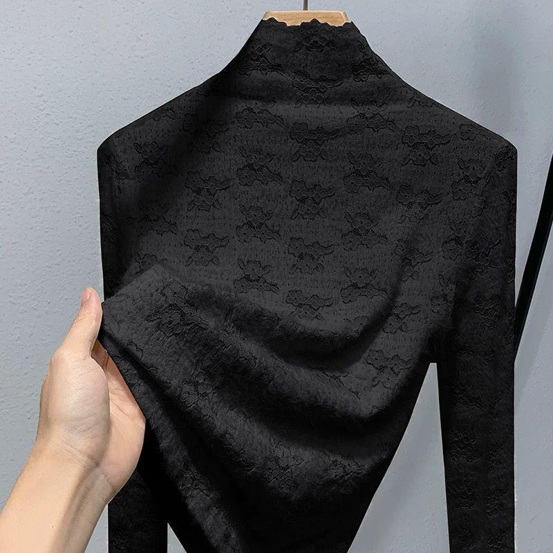 

Women s High Neck Fleece Flannel Lace Shirt - Stylish Warm Base Layer for Autumn/Winter S 80-100 lbs