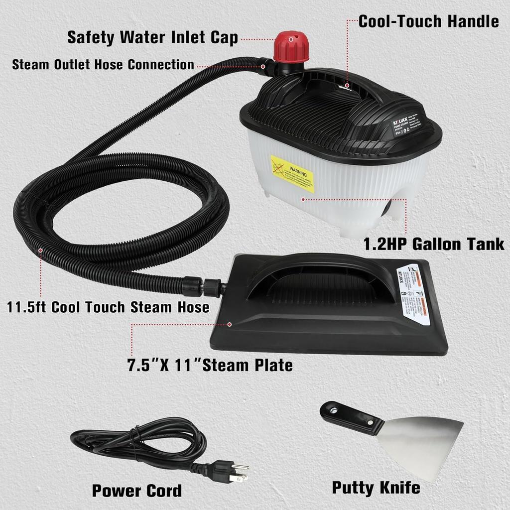 Tapetensteamer 1500W, Chemikalienfrei, 3,5m Schlauch, 4,5L Tank, Große Dampfplatte