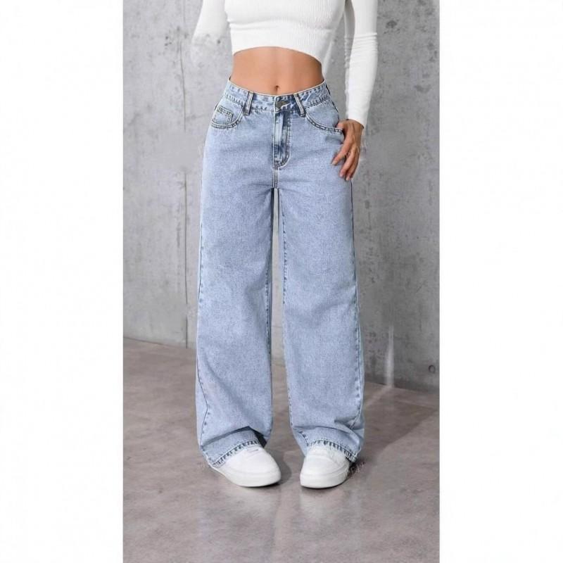 High-Waisted Wide Leg Straight Cut Denim Jeans Women Relaxed Fit Plus Size Up To 6XL Washed Cotton Blend
