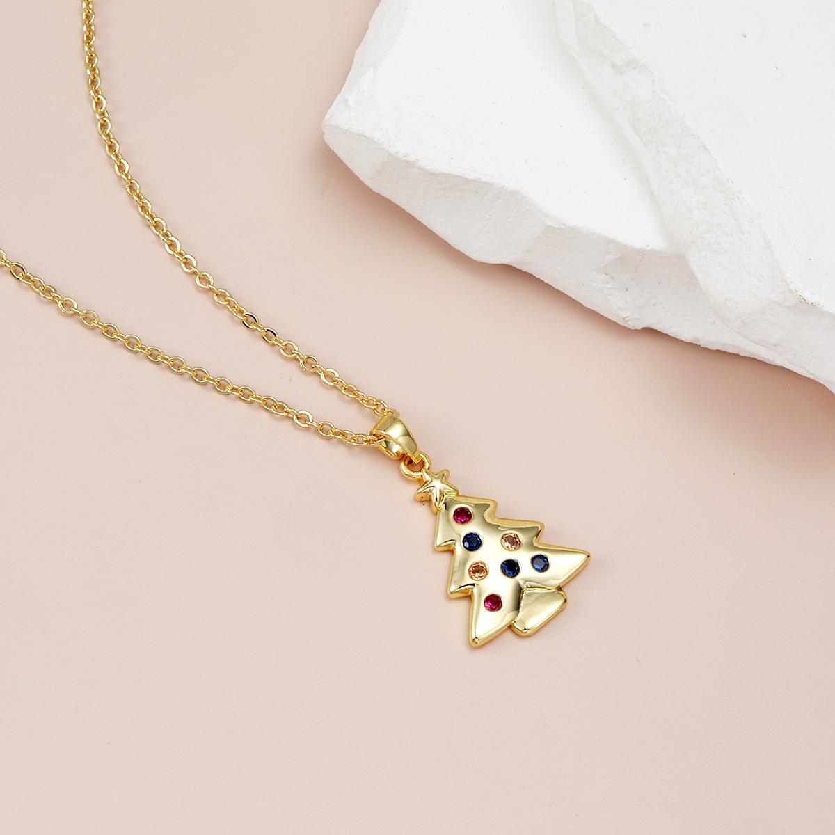 

In-Stock Christmas Tree Pendant Necklace with Colored Diamond Clavicle Chain – Simple, Versatile Gift Design золотой