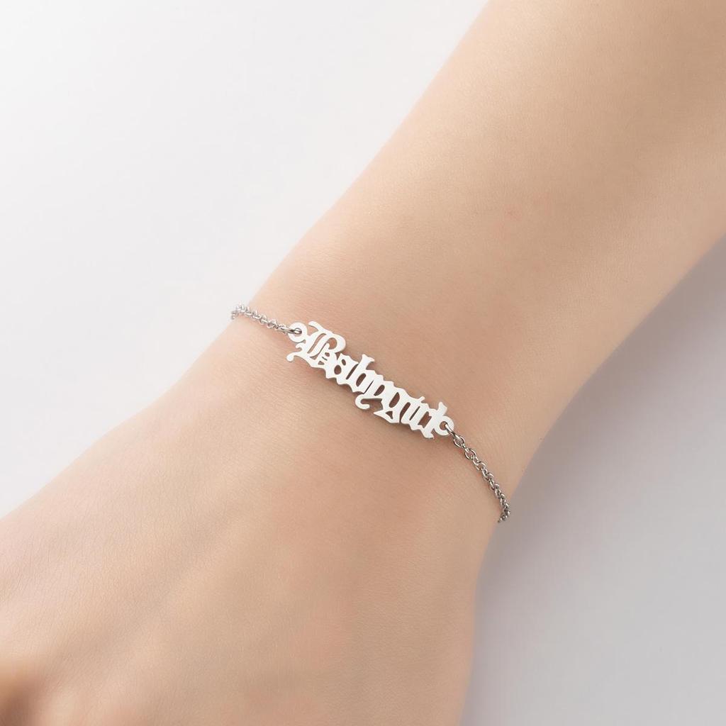 2024 European Retro Gothic Angel 'Babygirl' Love Letter Bracelet for Couples