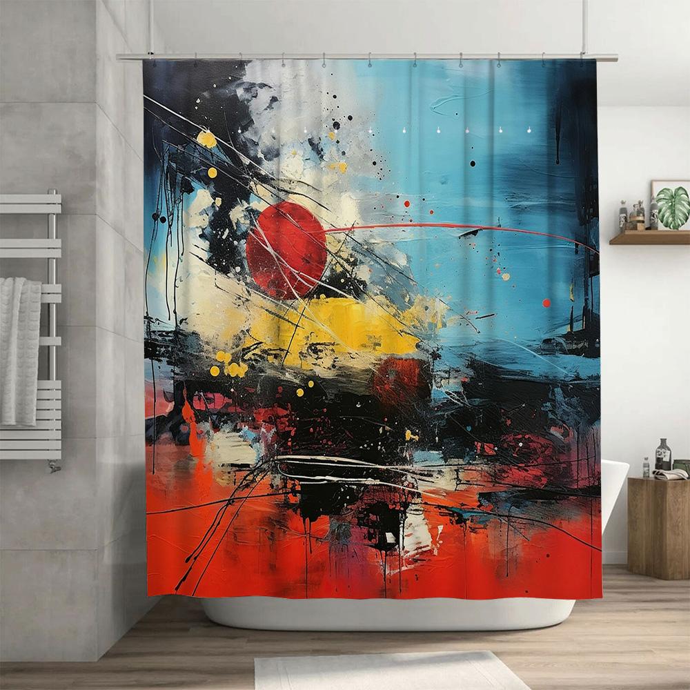 Abstract Art Shower Curtain Modern Colorful Design for Bathroom Decor Waterproof Fabric with Rings Red Yellow Black Blue White B