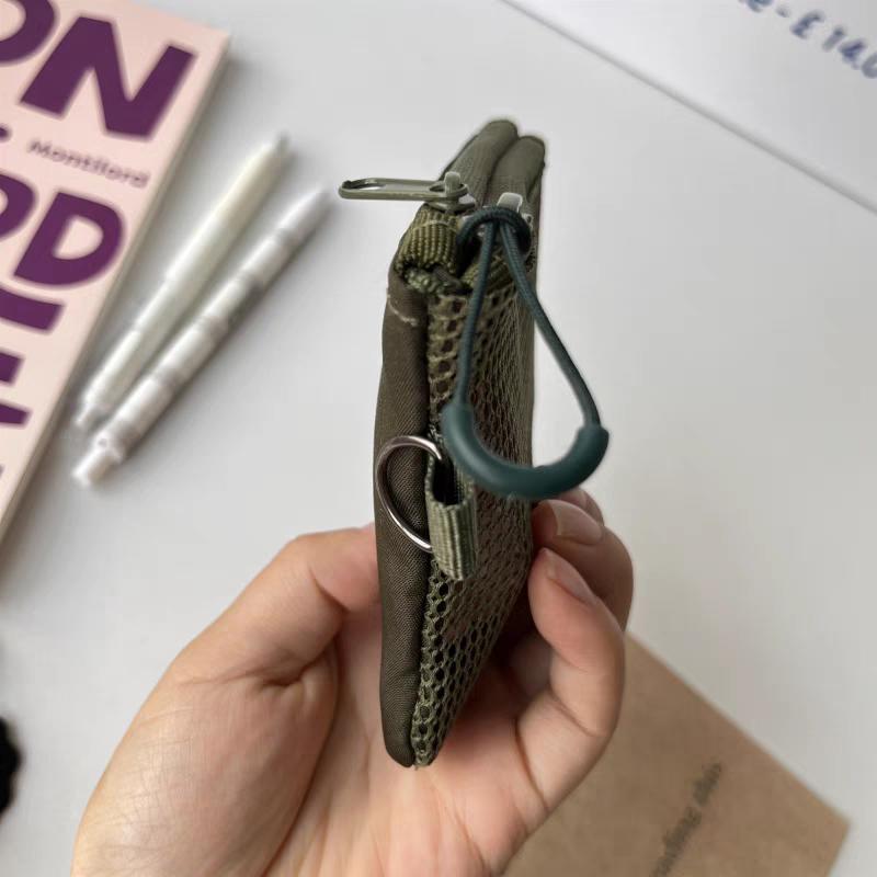 Double Zipper Mesh Earphone Protection Bag Coins Storage Keys Credit Card Holder Pouch Travel Wallet with Lanyard