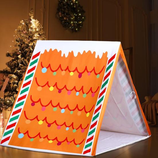 Gingerbread Christmas Tent 43" X 33" Brown Christmas Sleepover Tent for Kids Gingerbread Play Tent House for Indoor Holiday Party