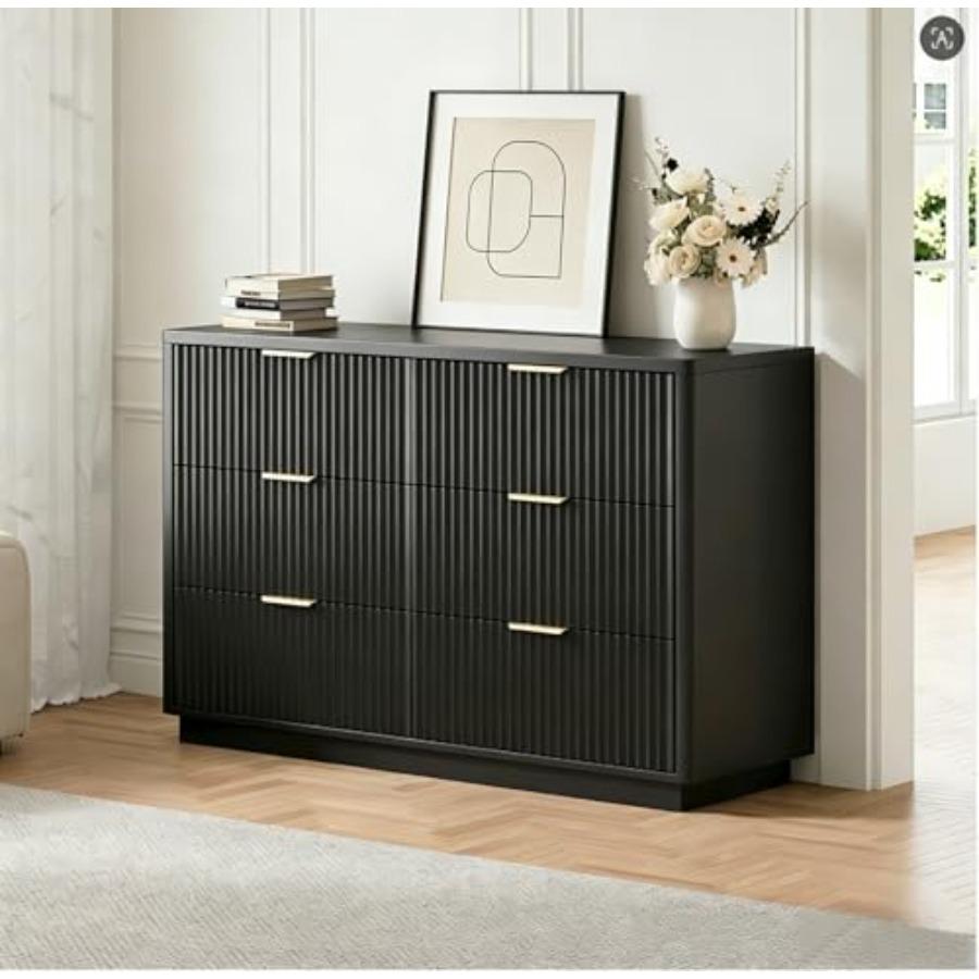 Fluted Dresser for Bedroom with 6 Drawers, 47" W Modern Chest of Drawers with Metal Handles, Wood Dresser TV Stand, Closet Dres