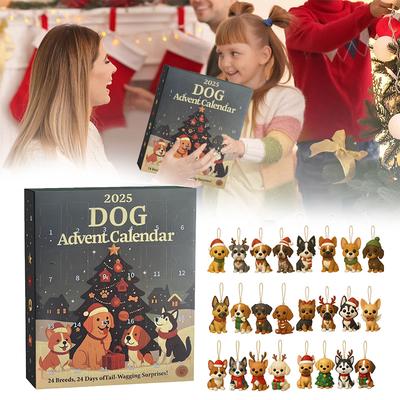 Psí adventní kalendář 2025-24ks 2D slavnostní ozdoby plemen - Adventní kalendář pro mazlíčky s opakovaně použitelnými ozdobami, nápad pro milovníky psů