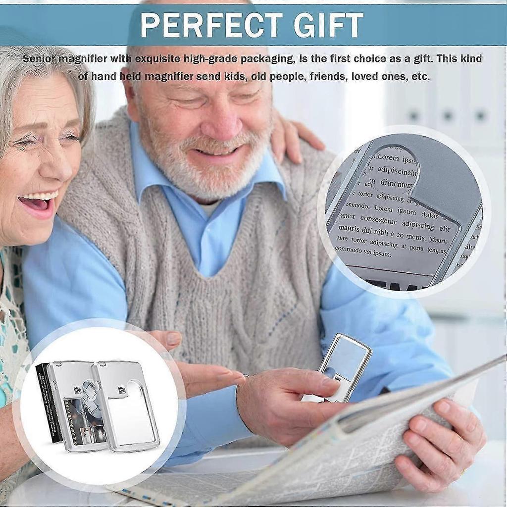 Handheld Magnifying Glass with Light 2 Pieces of 3X and 6X Credit Card Magnifiers with Light
