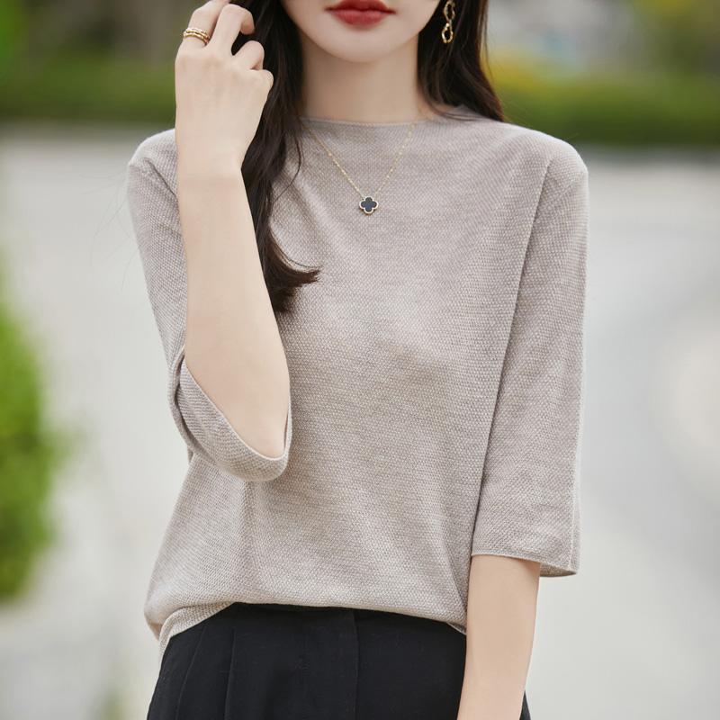 Women's Wool Sweater Qinghe Cashmere 50% Silk 50% Wool Autumn and Winter Wool Pullover Soft and Warm