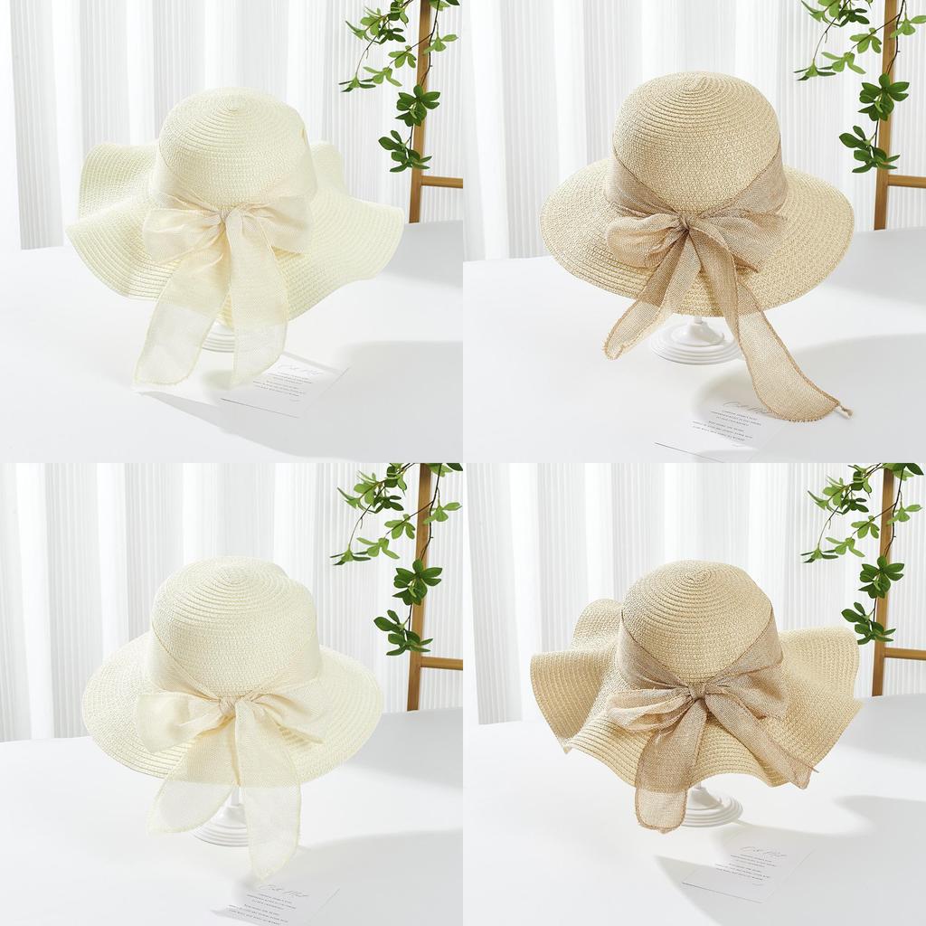 Sun Hat Women Summer Wide Brim Straw Hat With Bow For Beach And Sun Protection