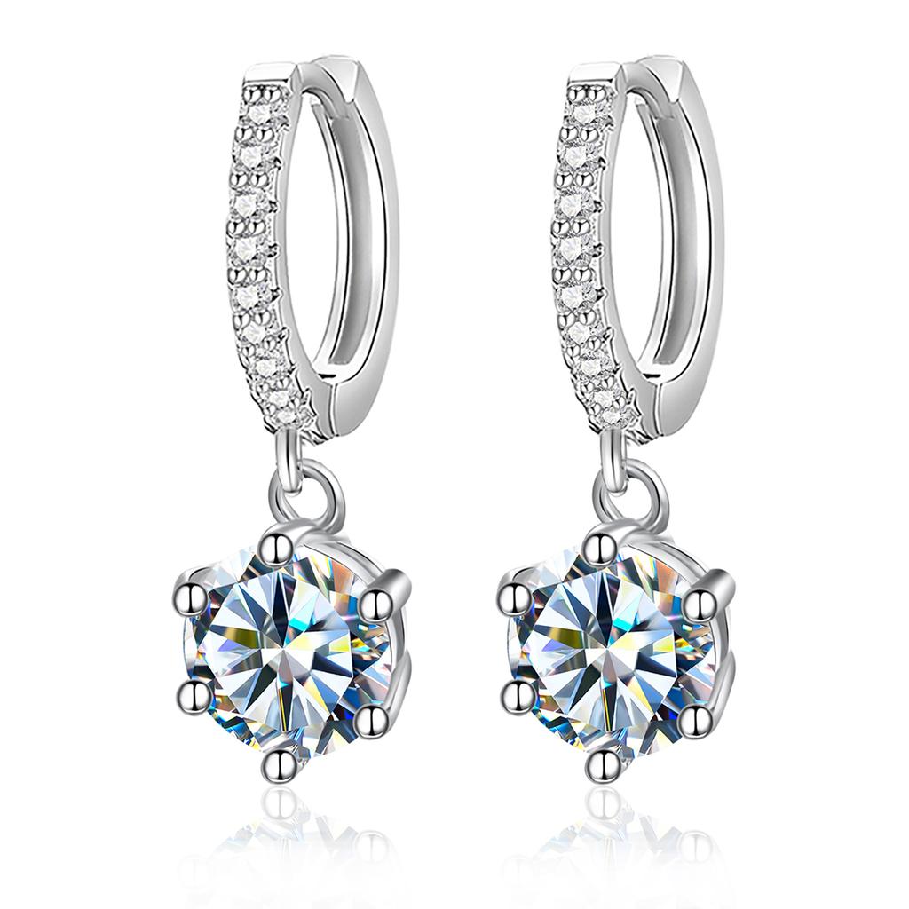 S925 Zilver Mode 1CT Moissanite Diamant Zes Klauw Oorbellen voor Vrouwen Verloving Bruiloft Klassiek Fijn Sieraden