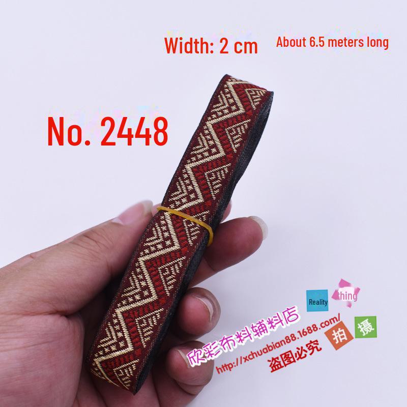 Panglică Etnică Jacquard cu Broderie din Dantelă, Roșu, 2CM - Performanță Scenă & Accesoriu Vestimentar DIY